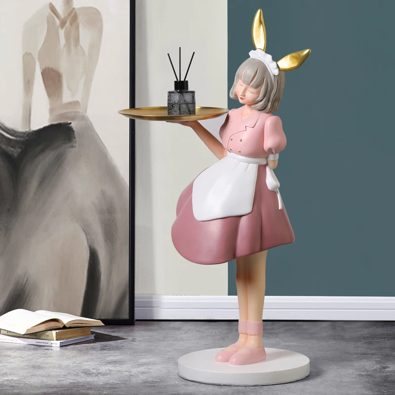 Nordic Luxury Floor Resin Large Girl Tray For Home Decorations