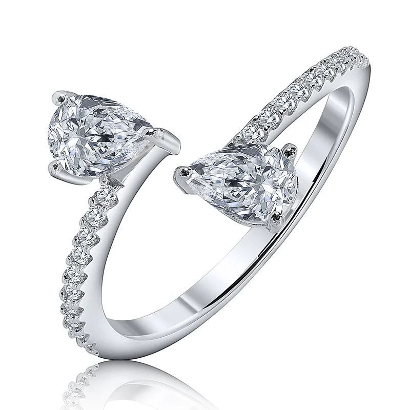hot dainty ring 925 cz stone pear shape diamond engagement wedding bride promise 18k gold plated silver open cubic zircon rings