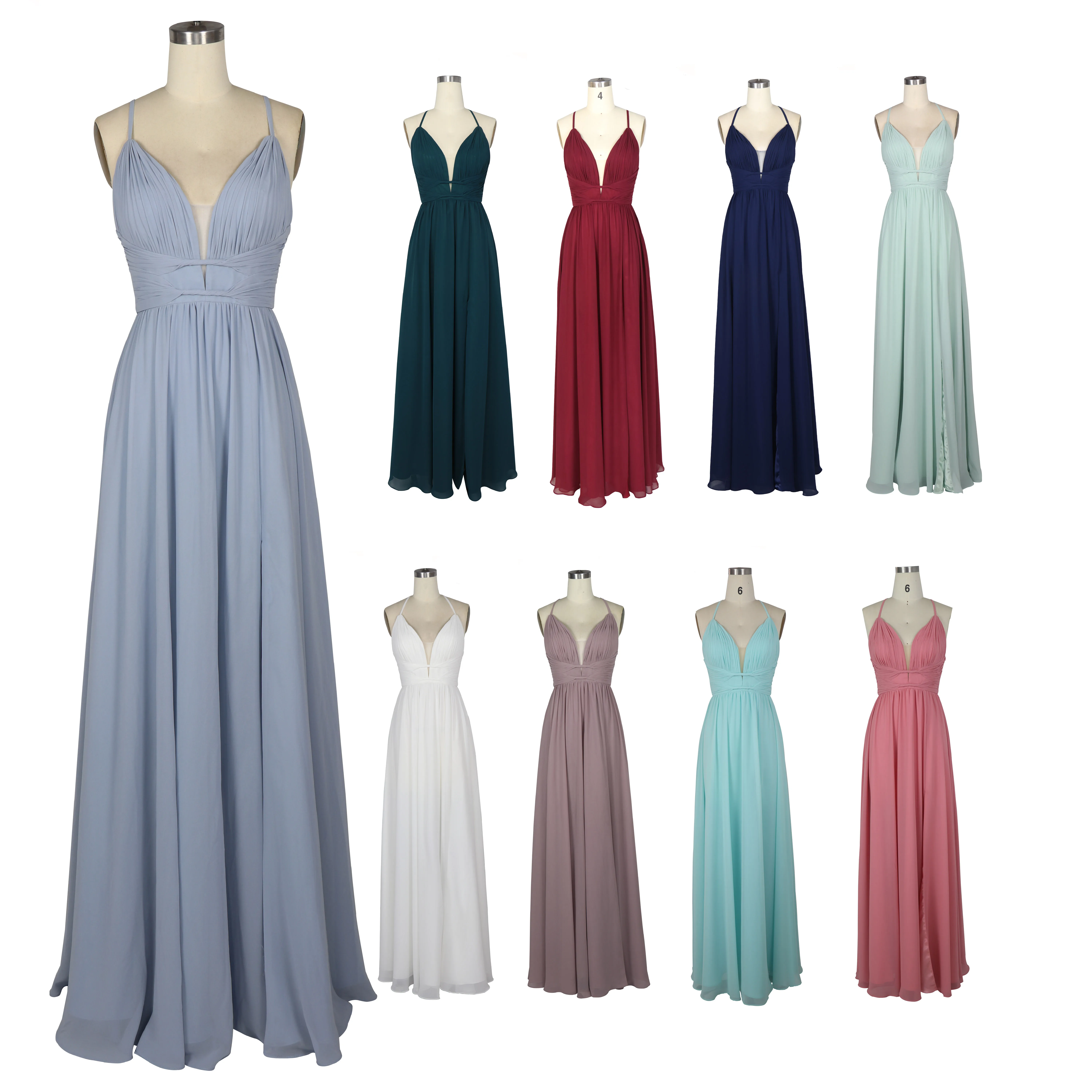 Шифоновые элегантные длинные вечерние платья для подружки невесты Chaozhou oem 12 различных цветов