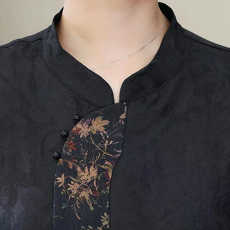 
Chinese Traditional Summer Black Shirt 2021 new fashion Chinese style shirt 