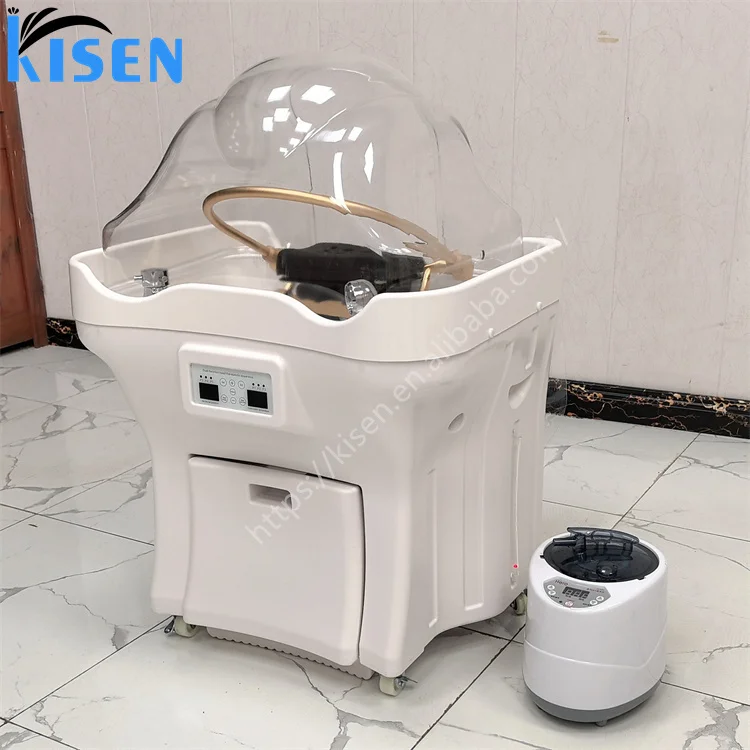 Kisen 2024 high end salon furniture head therapy hair wash portable shampoo basin 50L water tank with 25L waste tank & steamer