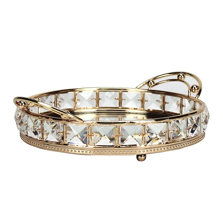 HELI Gold Mirror Tray Home Decorative Round Glass Vanity Luxury Perfume Decorative Mirrored Tray