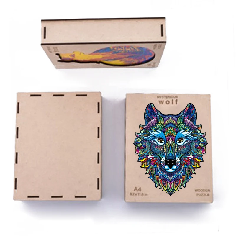 Wholesale puzzle Custom wooden box A4 3D wooden puzzle animal wooden jigsaw puzzle wolf