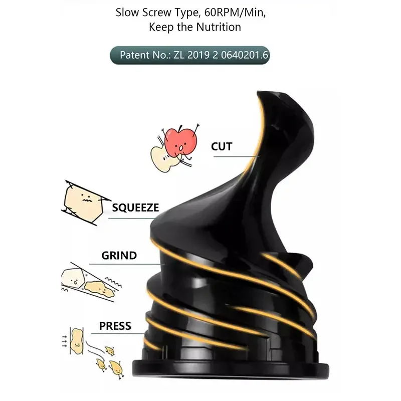 Vegetable and Fruit Easy to Clean Masticating Juicer Large Capacity Dishwasher Safe High Juice Yield Slow Juicer Machine