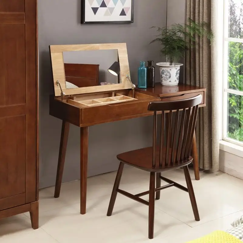 Simple modern dressing table with chair set 1.2m rubber wood dressing table bedroom solid wood dressing table