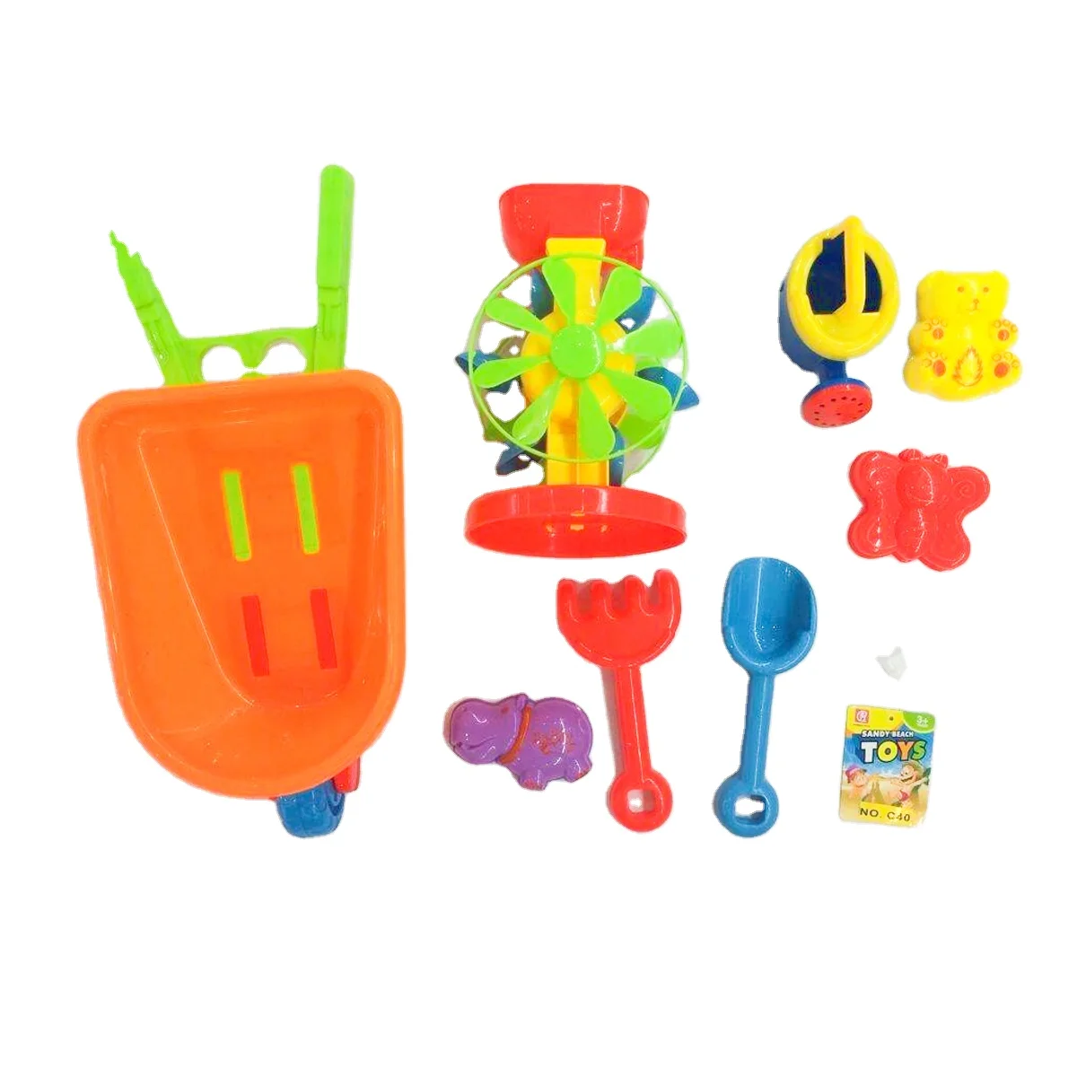 Jinming kids plastic beach toys shovel and rake sand funnel toy beach wheel barrow outdoor beach sand toys