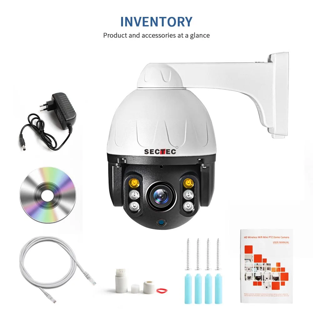 SECTEC HD 4MP Auto Tracking AI Cloud Camera CCTV Wireless IP Smart Camera Outdoor Waterproof PTZ  Camera