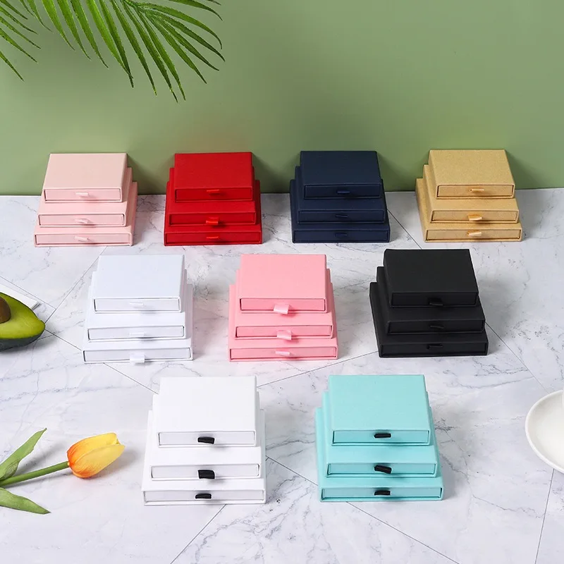 Custom Small Paper Cardboard Ring Earrings Necklace Drawer Packaging Jewelry Gift Box With Logo Printed