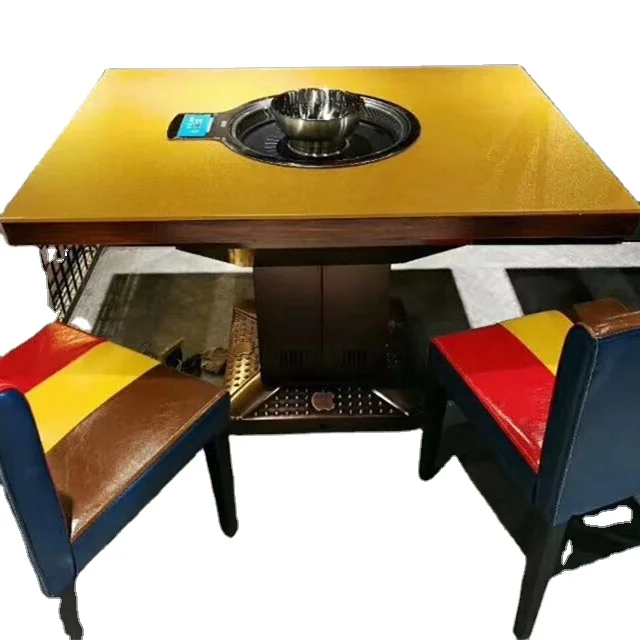 Custom Commercial induction cooker smokeless  plywood BBQ&hot pot table