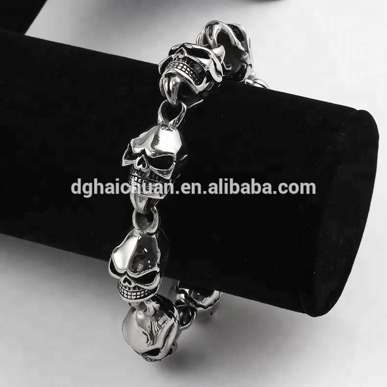 Stainless Steel gold Color High polished Large Heavy Bike Chain Skull Bracelet For Men