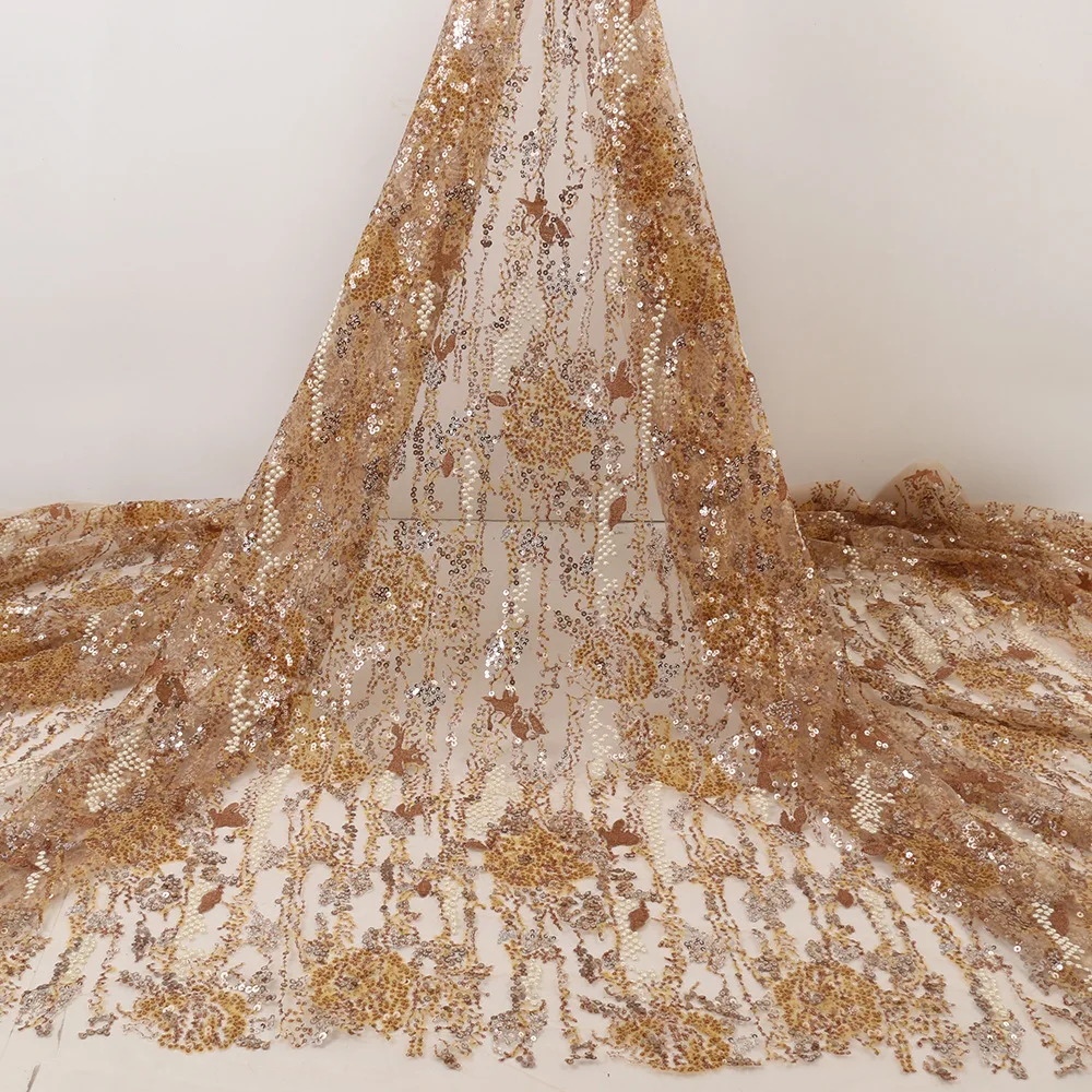 wholesale 6 colors white gold bridal lace fabric African French Swiss tulle lace fabric sequin lace fabric for women wedding