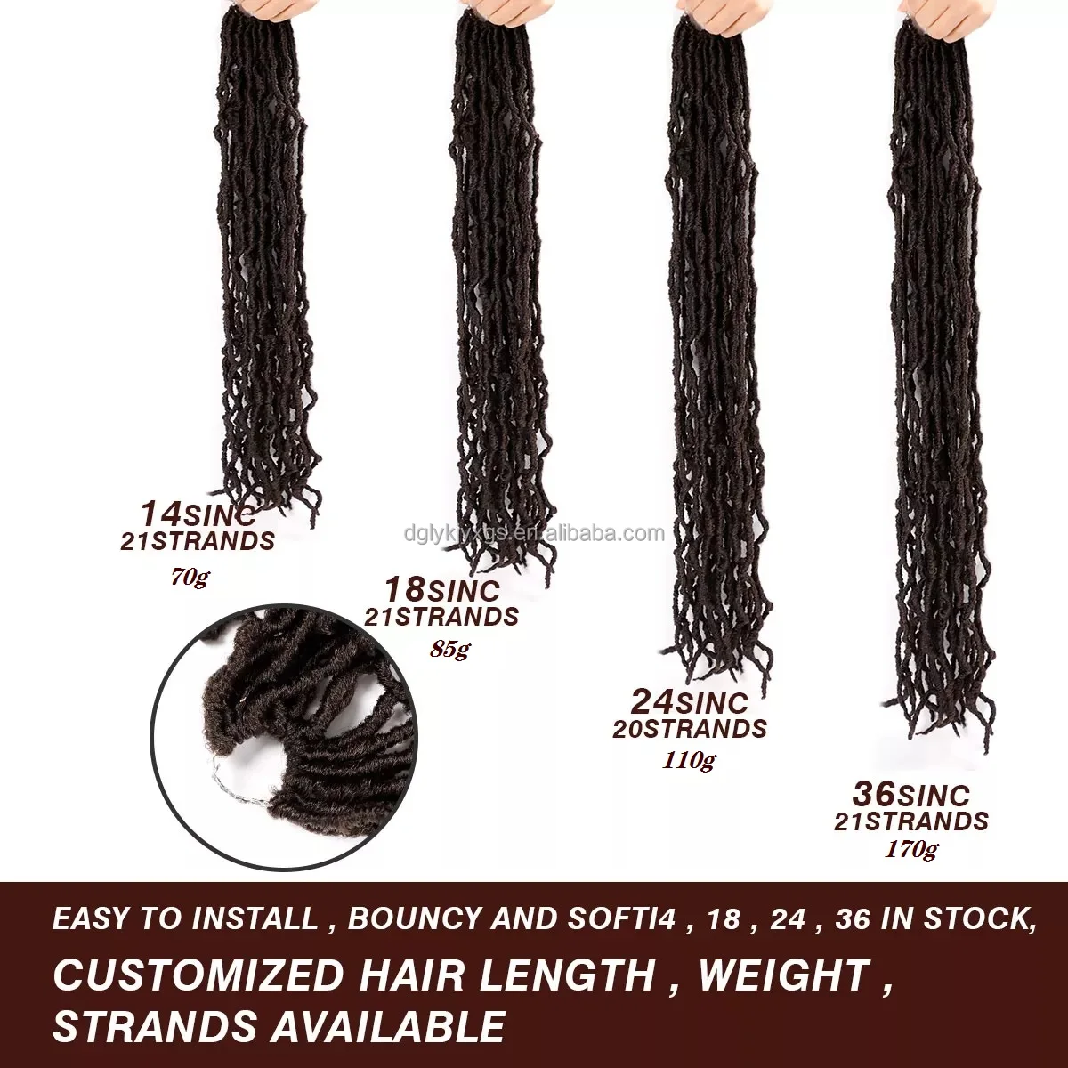 LW-77QT 36 Inch FauxLocs Crochet Braids Hair Pre-looped Nu Locs Crochet Curly Extended Soft Locs Braiding Hair For Women