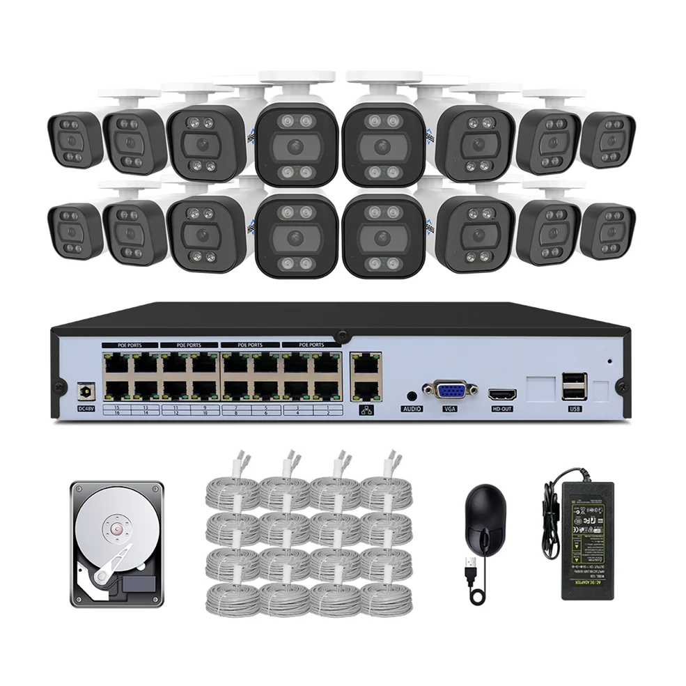 Hiseeu H.265 IP66 two way audio security Video surveillance outdoors Poe ip 16 channel nvr cctv camera system 4k 8mp