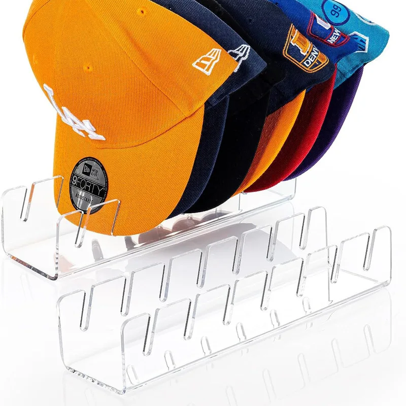 2 in 1 Baseball Cap Display Rack Acrylic Hat Organizer Transparent Stand for 7/8 Caps