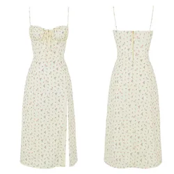 Custom Print Midi Dress Square Neck Slip Floral Ladies Dress Women Summer Dress 2021