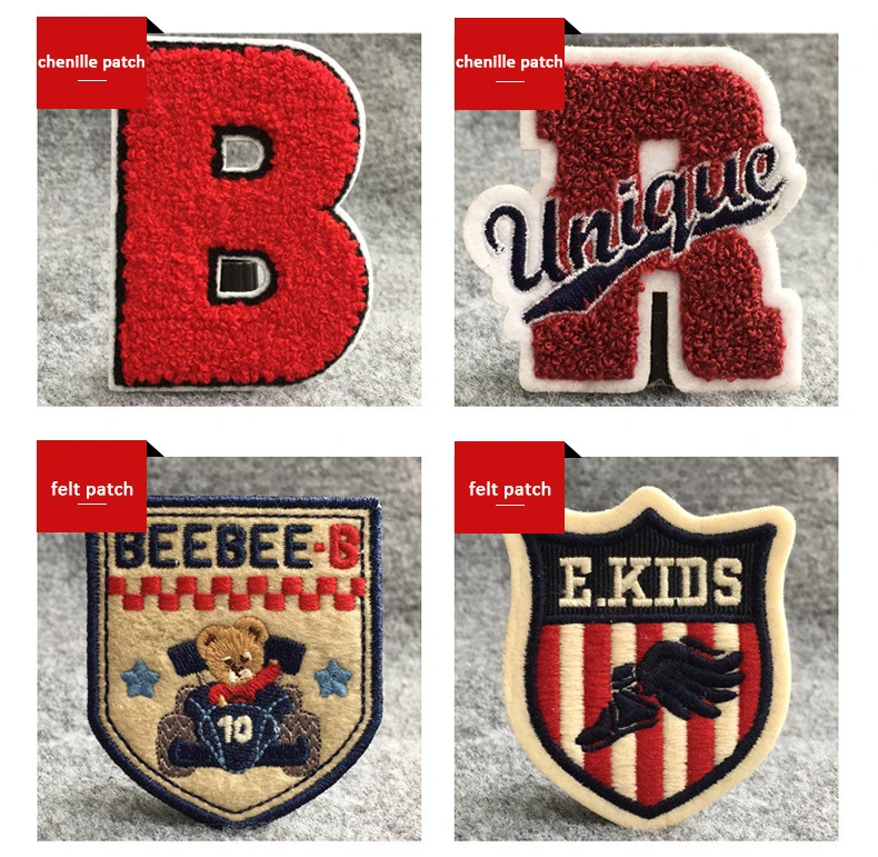 2024 Hot selling custom patches wholesale number-letter chenille patch iron on embroidery towel chenille letter patch for cloth