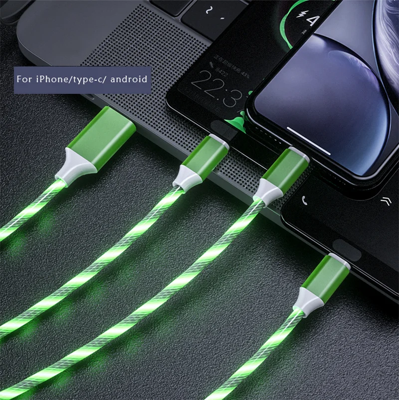  Светодиодное светящееся зарядное устройство 3 в 1 Amazon usb-кабель со светодиодной подсветкой Micro USB Тип C 8 контактов зарядка для iPhone все одном
