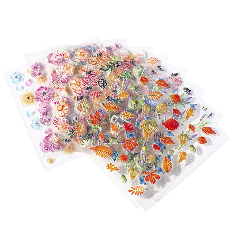 40 colors 6d nail flower sticker decoration water decals nail art stickers 5d embossed water transfer nail sticker