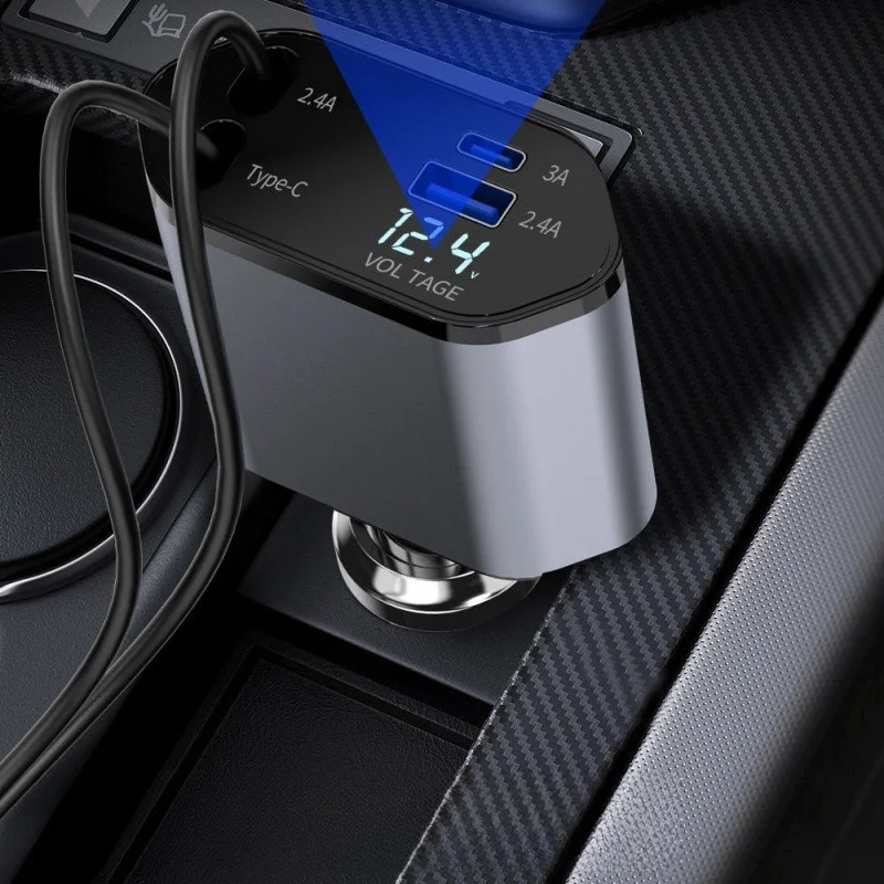 2024 new products 4-in -1 Multi- charging Ports Fast Charger with Retractable Cables and PD charge Mobile Phone Car Charger car