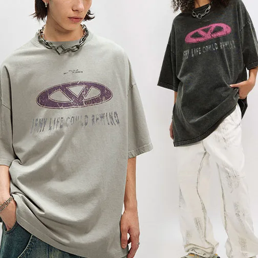 Wholesale Mens T-shirt Manufacturer Custom Streetwear Oversized Heavyweight Print Letters Acid Wash Graphic T shirt