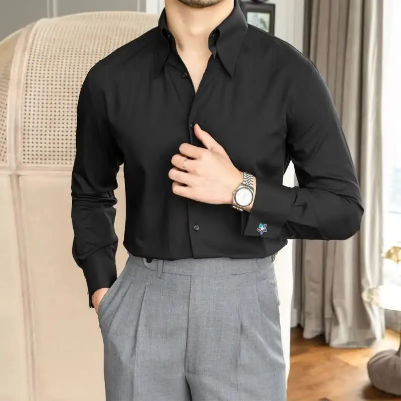 New Slim Large Pointed Collar French Cufflinks Shirt Italian Party Long Sleeve Shirt