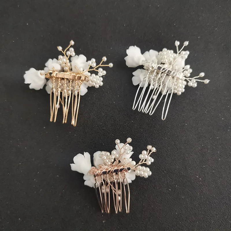 SLBRIDAL Ins Style Handmade Crystal Rhinestones Ceramic Flower Bridal Hair Comb Wedding Hair Accessory Bridesmaids Women Jewelry