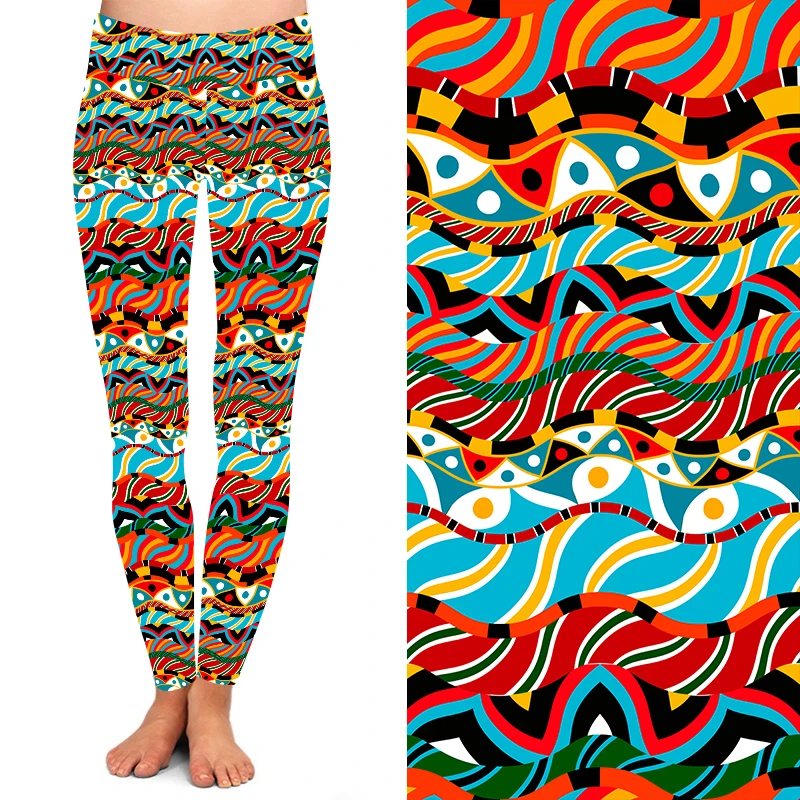 Оптовая продажа с фабрики Yiwu, разноцветные мягкие ацтекские леггинсы с этническим принтом аборигена