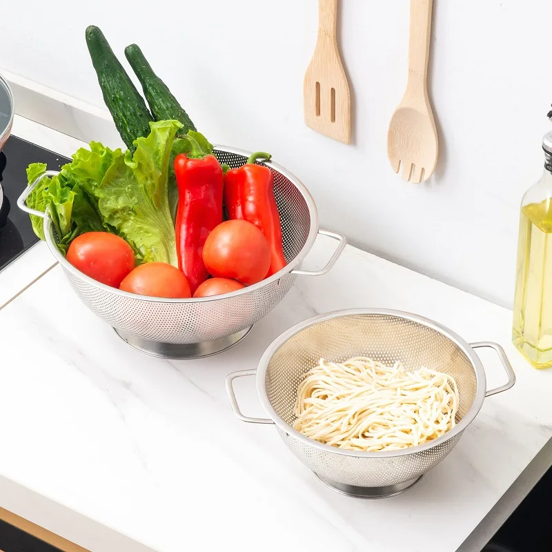 Drainer Cooking Sifter Strainer Metal Colander with Handle Vegetable Kitchen Food Strainer Basket Stainless Steel Colander Pot