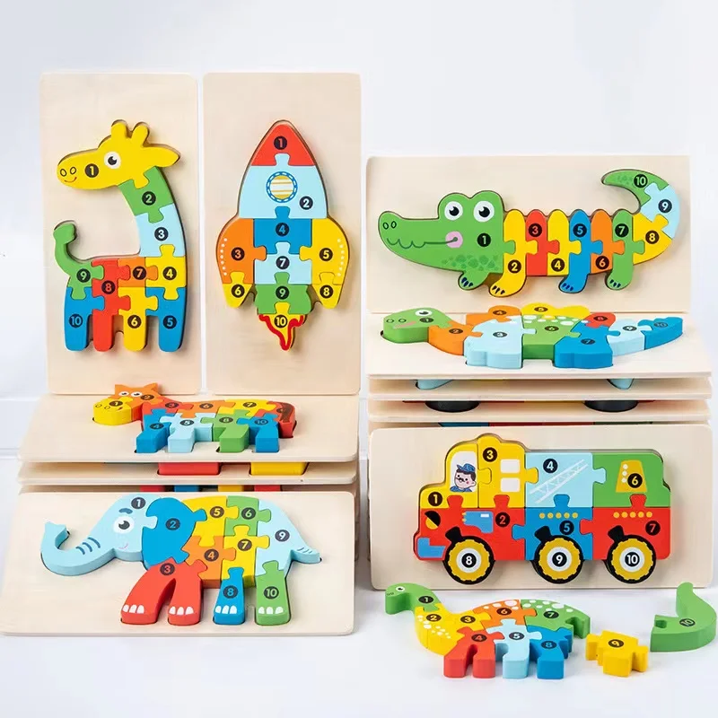 Wooden Puzzle Montessori Game Toys Animal Shape Kid Wood Jigsaw Puzzles Educational Toy for Kids