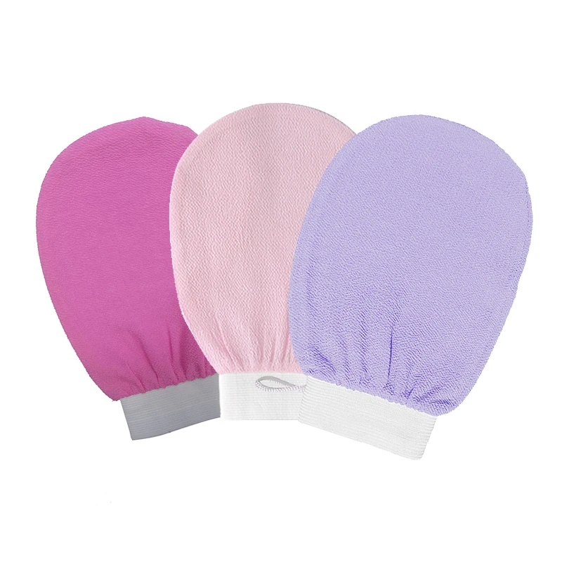 Viscose Fiber Exfoliating Bath Scrub Glove Eco Friendly Body Cleaning Pure Color Massage Gloves Hair Glove with Silicon Tips