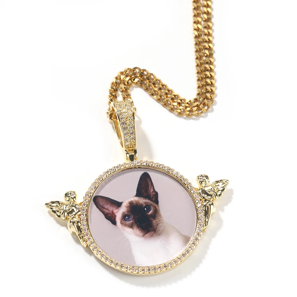 Hiisees Silver Gold Color Cubic Zircon Jewelry Custom Made Photo Medallions Logo Necklace picture diamond pendant