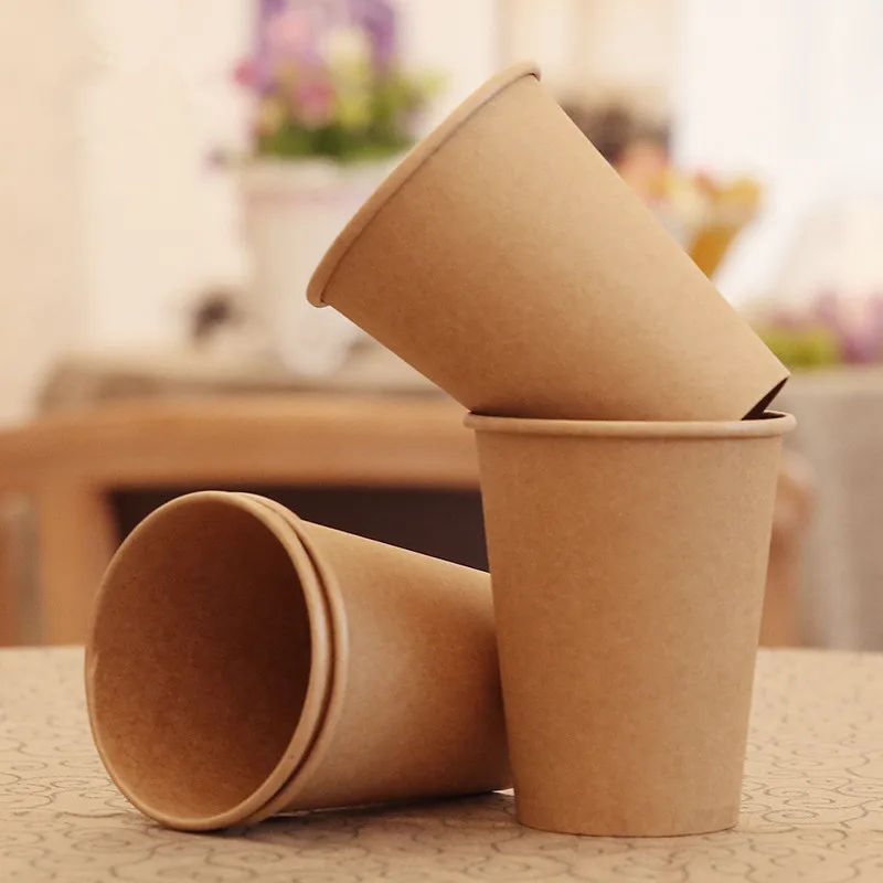 Manufacturer Food Grade Custom Logo Disposable Takeaway Kraft Paper Coffee Cups with Lid and Sleeve