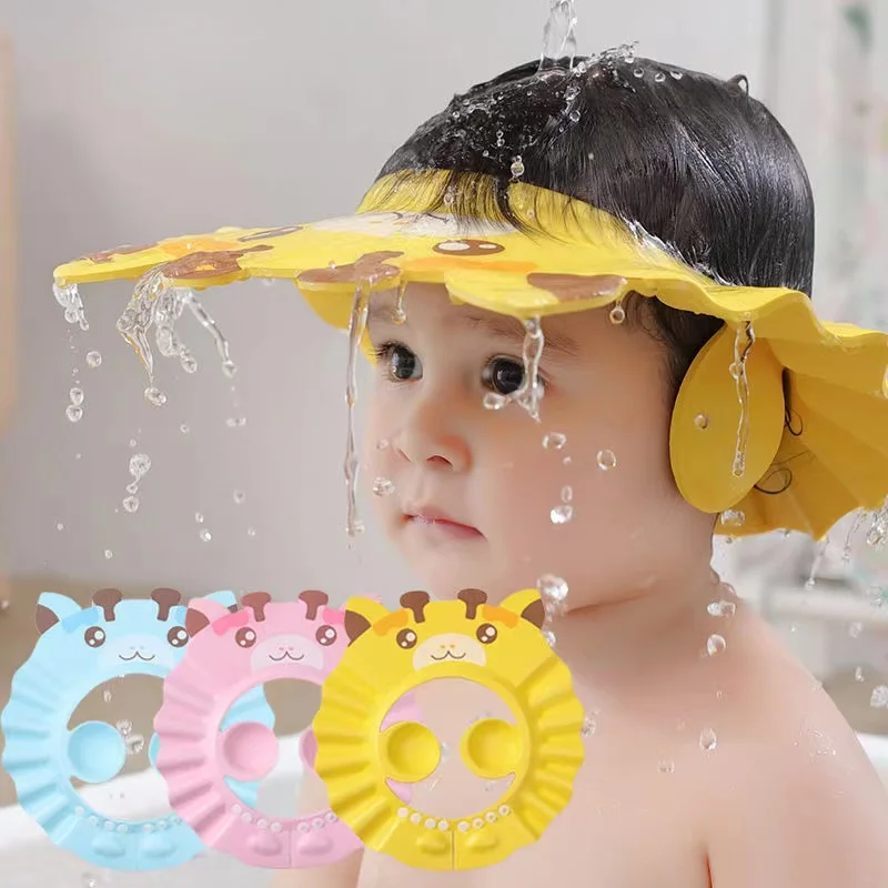 Children Waterproof Hat Safe Baby Bath Shower Cap Adjustable Accessories Visor For Bathing Protect Eyes Ears Pvc For Kids