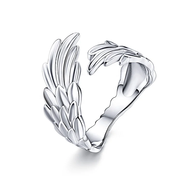 China Supplier new product 925 Silver Ring Women Vintage Feather wing Plain silver 925 rings