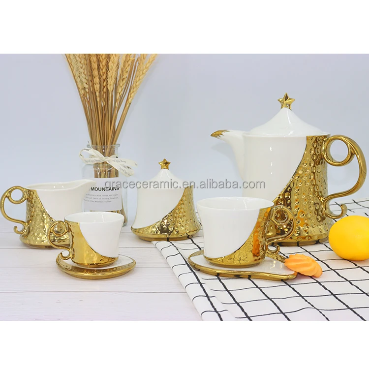 Fine Royal Porcelain Tea Set Gold Plated Ceramic Bone china Turkish Arabic Coffee Set Tea Cup Set With Teapot