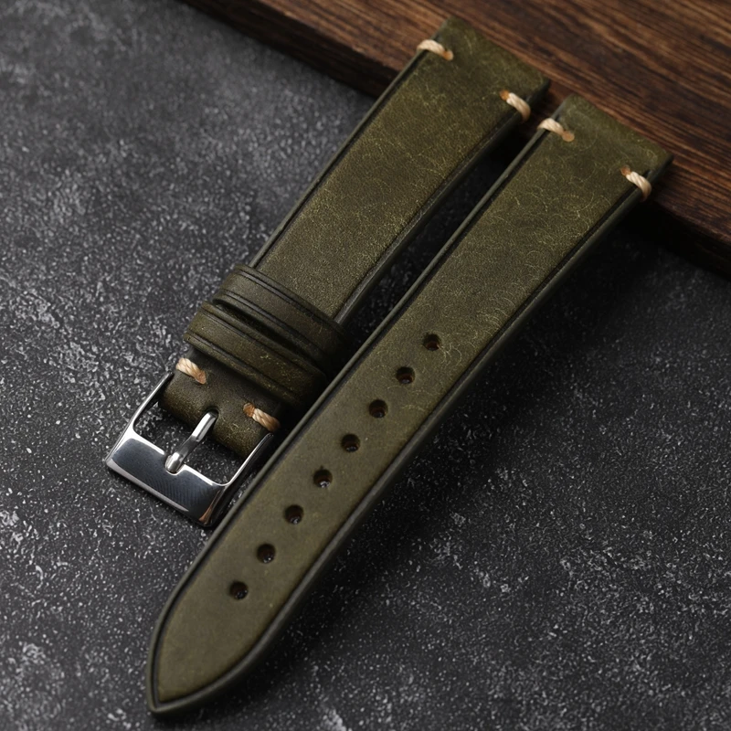 Vintage leather band watch high quality horween leather watch strap 20/22/24mm horween leather strap for smart watch