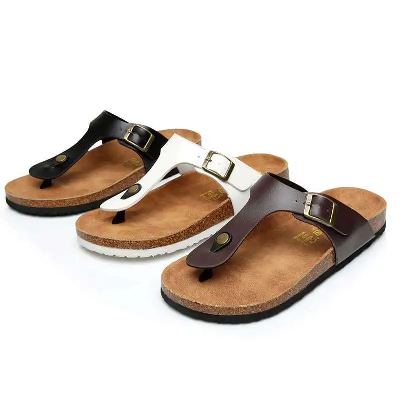 Top Quality Wholesale women Buckle Straps Cork Sole Sandals with Cow Leather Foot bed Summer Sandals