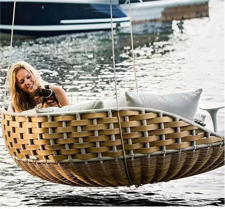 Outdoor Swinging Swing Beds Garden Kids Hammock Bed Outdoor Round Furniture Rattan Sofa Round Rattan Swing Bed