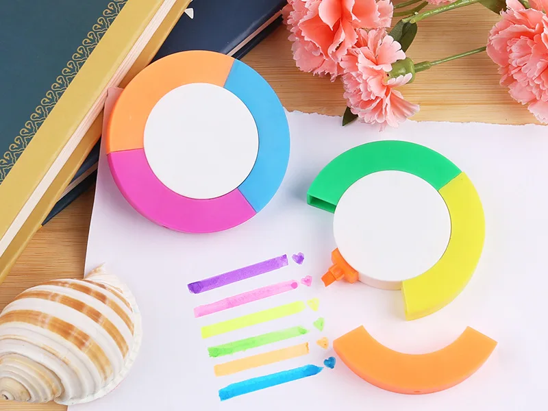 Round Circle 3 Color Highlighter Rainbow Shape Casual Highlighter Pen for Kids
