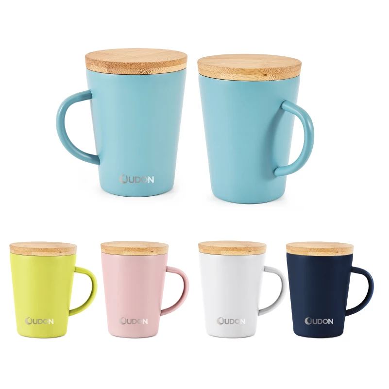 350ml 12oz Stainless Steel Double Wall Coffee Mug Bamboo Lid Insulated Camp Cup