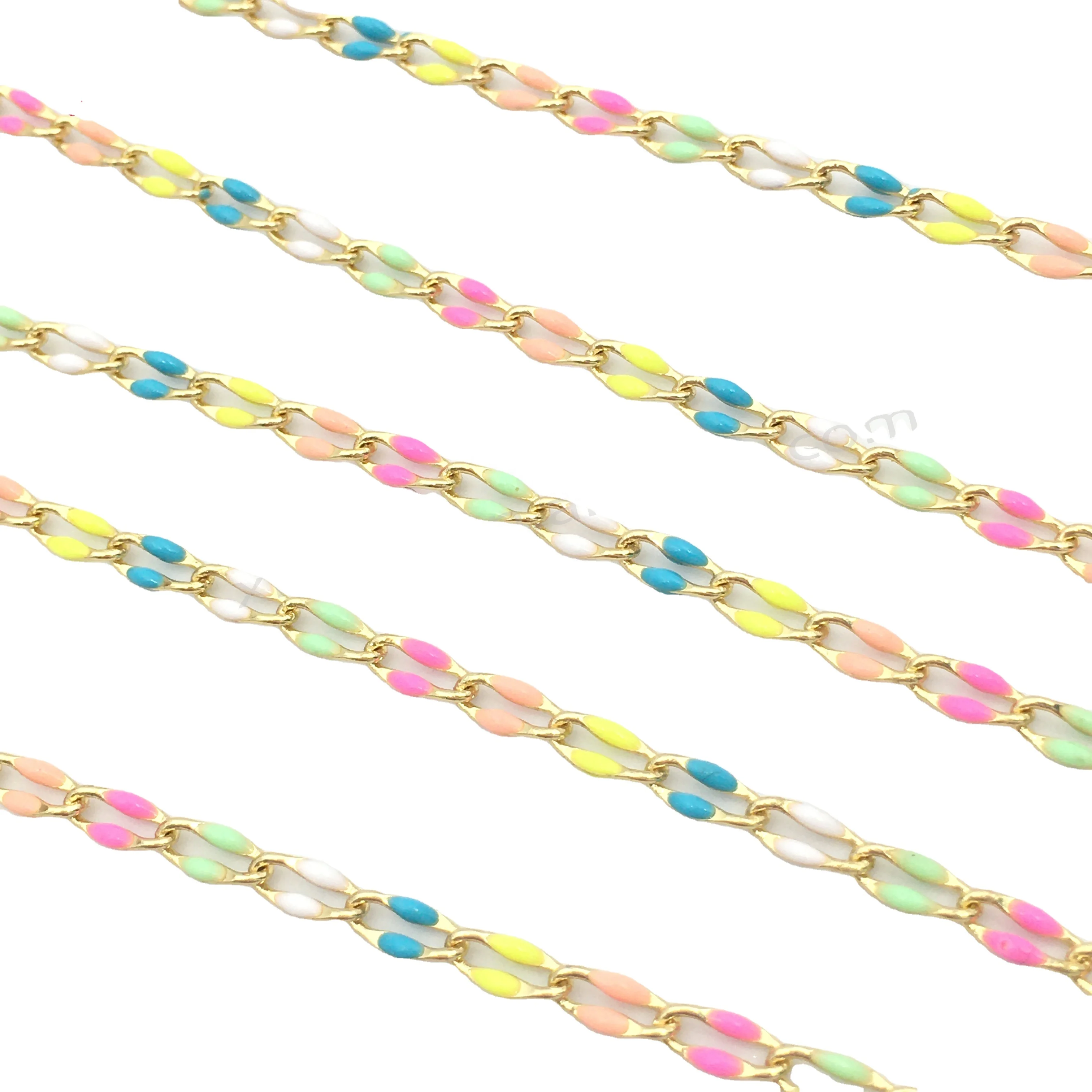 Multi Colored Enameled Chains DIY Permanent Jewelry Lip Charms Chain Custom Gold Plated Enamel Roll Chains Bulk Wholesale
