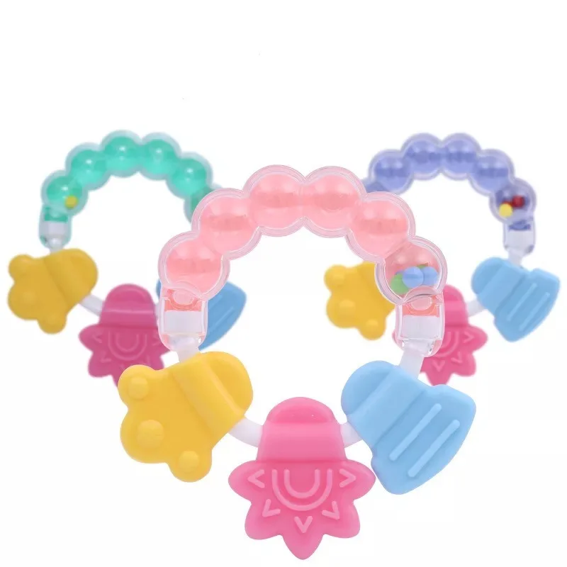 2021 Environmentally Friendly Cute Food Grade Silicone Rattle Soothing Teeth Baby Molar Teether Toy
