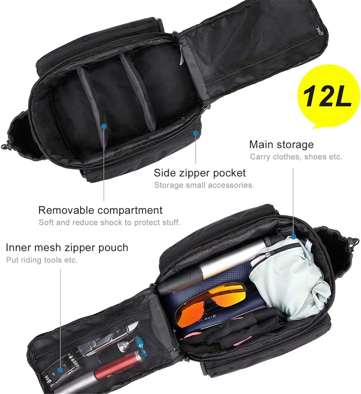 Waterproof Bike Pannier Bag Bicycle Trunk Bag 12L Bike Rear Rack Carrier Bag with Rain Cover