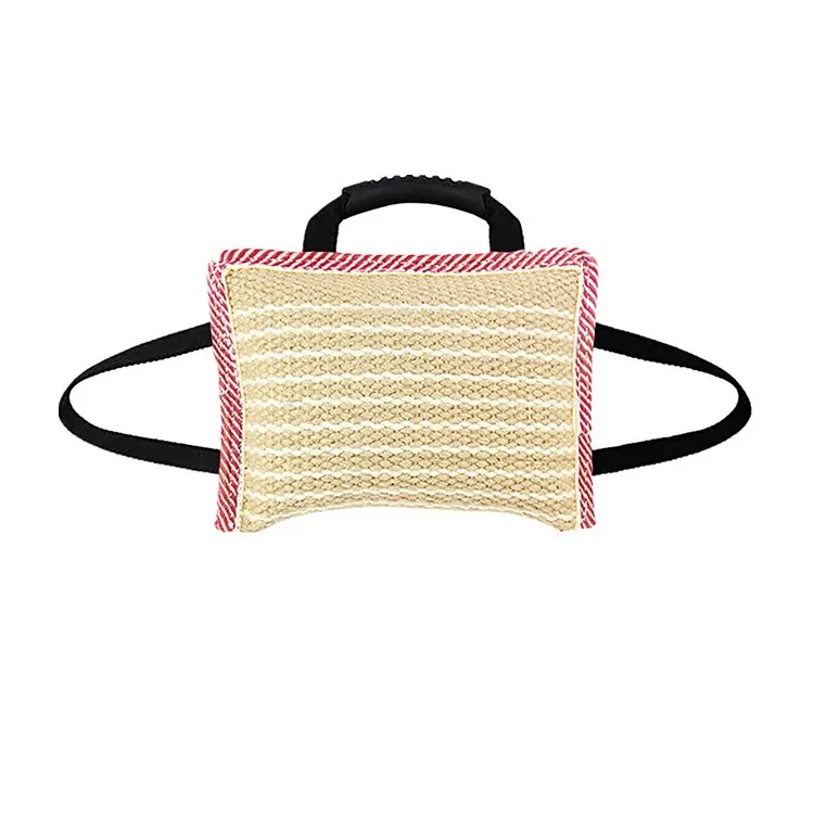 Pet Dog Toys High-Quality Training Bite Pillow for GSD Malinois Three Handle Jute Dog Bite Tug Toy for Interactive Play