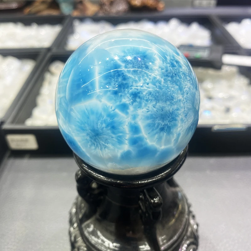 Dominica high Quality Big Size Natural Copper Pectolite Blue Larimar Ball Polished Larimar Spheres for home decoration