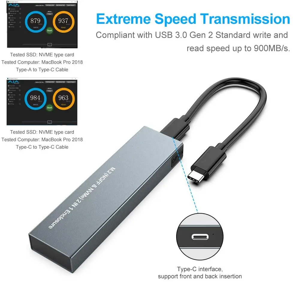 Wholesale Custom Logo Tool Free SSD NVME M.2 Enclosure Adapter USB 3.1 Gen 2 10Gbps External Solid State Drive Case