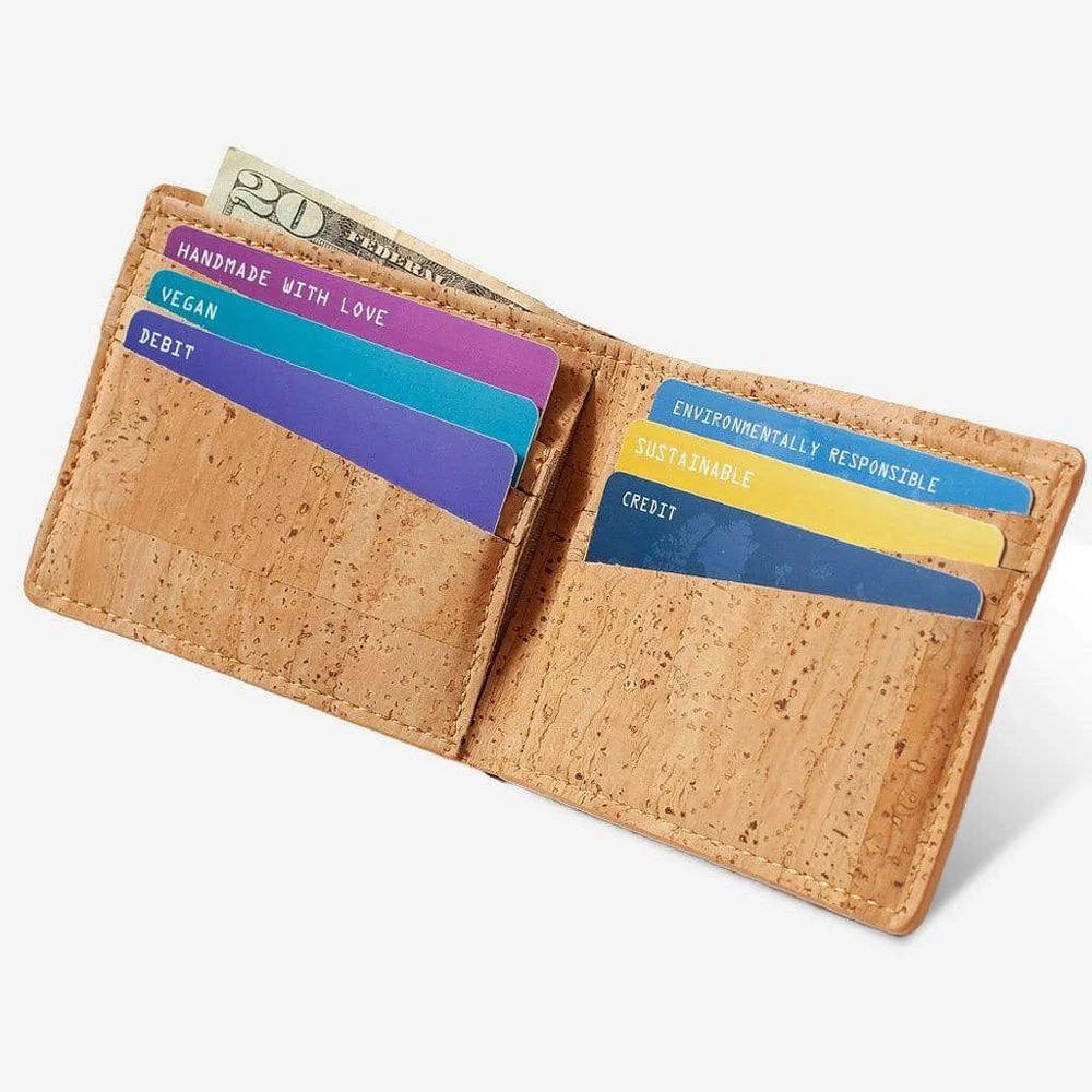 Eco Friendly Cork Wallet Custom Slim Minimalist RFID Blocking Bifold Wallet for Men