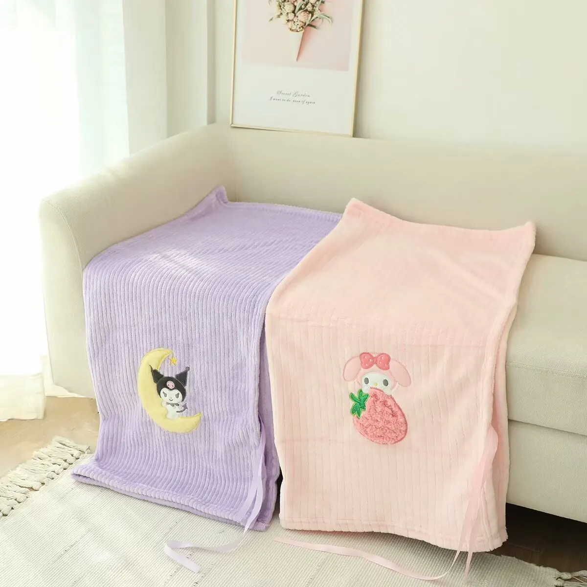 Cartoon Anime Blanket For Child Portable Kuromi My Melody Cinnamoroll Office Air Conditioner Blanket For Baby Spring Summer