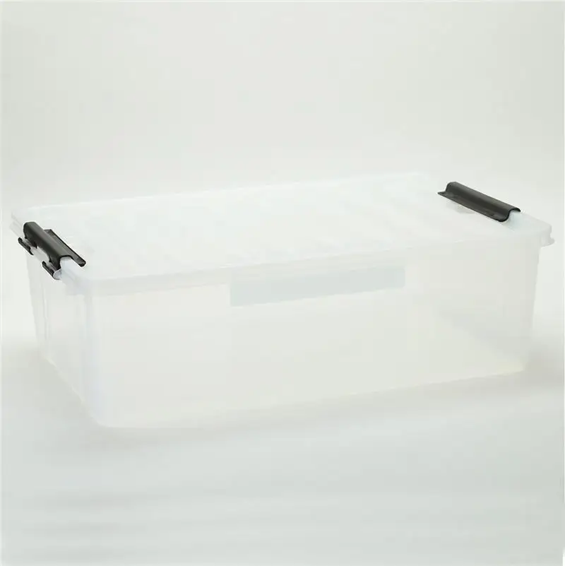 30L transparent  plastic under bed stackable storage box with lid