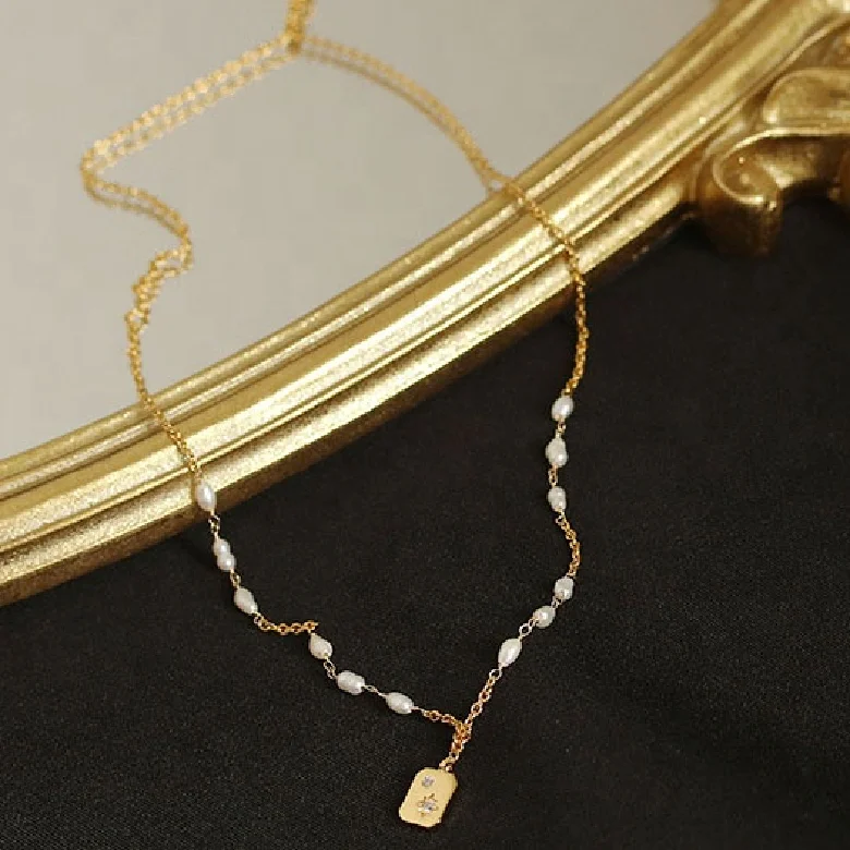 2023 Beaded Natural Freshwater Pearl Necklace Thin Chain Choker Necklaces for Women French Baroque Elegant Minimalist Jewelry